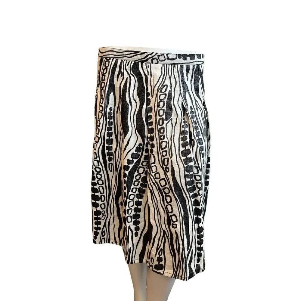 Kenar Women's Size 6 A-line Skirt Pleated Shimmery Black Gray Linen Blend Lined